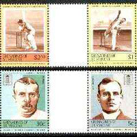 St Vincent - Grenadines 1984 Cricketers #2 (Leaders of the World) set of 8 in se-tenant gutter pairs (folded through gutters) from uncut archive proof sheets (SG 331-38) unmounted mint