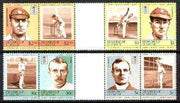 St Vincent - Grenadines 1984 Cricketers #2 (Leaders of the World) set of 8 in se-tenant gutter pairs (folded through gutters) from uncut archive proof sheets (SG 331-38) unmounted mint