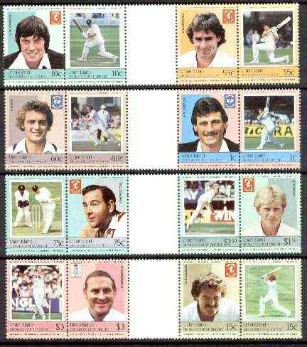 St Vincent - Union Island 1984 Cricket (Leaders of the World) set of 16 in se-tenant gutter pairs (folded through gutters) from uncut archive proof sheets unmounted mint