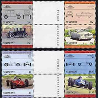 St Vincent 1985 Cars #4 (Leaders of the World) set of 8 in se-tenant gutter pairs (folded through gutters or perfs) from uncut archive proof sheets unmounted mint (SG 884-91)