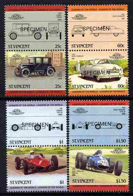 St Vincent 1985 Cars #4 (Leaders of the World) set of 8 opt'd SPECIMEN (SG 884-91) unmounted mint