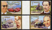 St Vincent 1987 Centenary of Motoring (with Designers) set of 4 in se-tenant gutter pairs (folded through gutters) from uncut archive proof sheets unmounted mint (SG 1085-88)