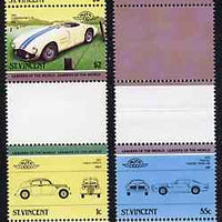 St Vincent 1985 Cars #3 (Leaders of the World) set of 6 (plus coloured labels) in se-tenant gutter pairs (folded through gutters or perfs) from uncut archive proof sheets unmounted mint (SG 862-67)