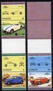 St Vincent 1985 Cars #3 (Leaders of the World) set of 6 (plus coloured labels) in se-tenant gutter pairs (folded through gutters or perfs) from uncut archive proof sheets unmounted mint (SG 862-67)