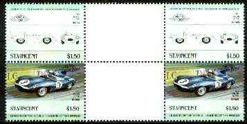 St Vincent 1984 Cars #2 (Leaders of the World) $1.50 (Jaguar D-Type) in se-tenant gutter pair (folded through gutters) from uncut archive proof sheets unmounted mint, SG 826a