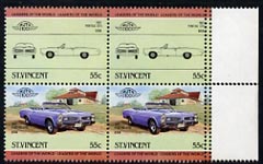 St Vincent 1984 Cars #2 (Leaders of the World) 55c (1967 Pontiac) se-tenant block (2 se-tenant pairs) with double perfs at right unmounted mint SG 824avar