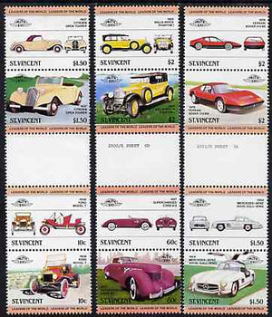 St Vincent 1984 Cars #1 (Leaders of the World) set of 12 in se-tenant gutter pairs (folded through perfs) from uncut archive proof sheets (SG 727-38) unmounted mint