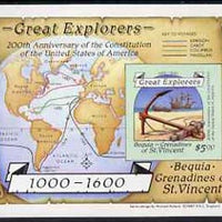 St Vincent - Bequia 1988 Explorers $5 m/sheet (Map & Anchor) unmounted mint imperf.