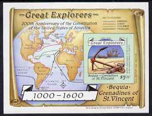 St Vincent - Bequia 1988 Explorers $5 m/sheet (Map & Anchor) unmounted mint imperf.