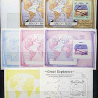 St Vincent - Bequia 1988 Explorers $5 m/sheet (Map & Anchor) set of 8 imperf progressive proofs comprising the 5 individual colours, plus 2, 4 and all 5-colour composites unmounted mint.