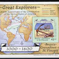 St Vincent - Bequia 1988 Explorers $5 m/sheet (Map & Anchor) imperf opt'd SPECIMEN unmounted mint.