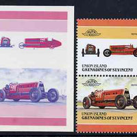 St Vincent - Union Island 1986 Cars #4 (Leaders of the World) 60c (1924 Fiat) die proof in red and blue only (missing Country name, inscription & value) on Cromalin plastic card (ex archives) plus issued stamp