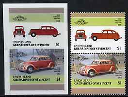 St Vincent - Union Island 1986 Cars #4 (Leaders of the World) 60c (1924 Fiat) full colour die proof on Cromalin plastic card (ex archives) plus issued stamp