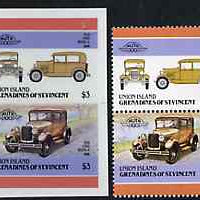 St Vincent - Union Island 1986 Cars #4 (Leaders of the World) $3 (1928 Ford Model 'A') full colour die proof on Cromalin plastic card (ex archives) plus issued stamp
