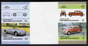 St Vincent - Union Island 1986 Cars #4 (Leaders of the World) imperf se-tenant gutter pair comprising $1 (1934 Chrysler) & 75c (1954 Porsche) folded through gutter & 75c pair creased but rare ex archive item unmounted mint
