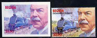 St Vincent - Bequia 1986 Locomotives & Engineers (Leaders of the World) $2.50 (Sir Nigel Gresley & Mallard) die proof in red and blue only (missing detail & inscription) on Cromalin plastic card (ex archives) plus issued stamp