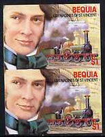 St Vincent - Bequia 1986 Locomotives & Engineers (Leaders of the World) $1.00 (Sir Daniel Gooch & Firefly) imperf pair unmounted mint*