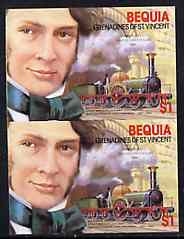 St Vincent - Bequia 1986 Locomotives & Engineers (Leaders of the World) $1.00 (Sir Daniel Gooch & Firefly) imperf pair unmounted mint*