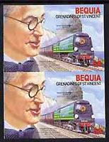 St Vincent - Bequia 1986 Locomotives & Engineers (Leaders of the World) $4.00 (Oliver Bullied & Battle of Britain Class) imperf pair unmounted mint*