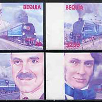 St Vincent - Bequia 1986 Locomotives & Engineers (Leaders of the World) set of 4 in imperf progressive proofs in magenta & blue only (4 proofs) unmounted mint
