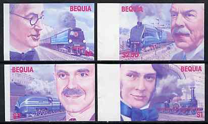 St Vincent - Bequia 1986 Locomotives & Engineers (Leaders of the World) set of 4 in imperf progressive proofs in magenta & blue only (4 proofs) unmounted mint