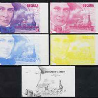 St Vincent - Bequia 1986 Locomotives & Engineers (Leaders of the World) $1.00 (Sir Daniel Gooch & Firefly) set of 5 imperf progressive proofs comprising the 4 individual colours plus blue & magenta composite* unmounted mint