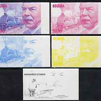 St Vincent - Bequia 1986 Locomotives & Engineers (Leaders of the World) $2.50 (Sir Nigel Gresley & Mallard) set of 5 imperf progressive proofs comprising the 4 individual colours plus blue & magenta composite* unmounted mint
