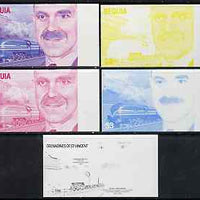 St Vincent - Bequia 1986 Locomotives & Engineers (Leaders of the World) $3.00 (Sir William Stanier & Coronation) set of 5 imperf progressive proofs comprising the 4 individual colours plus blue & magenta composite* unmounted mint