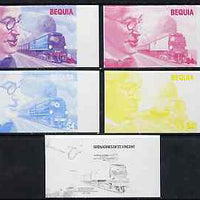 St Vincent - Bequia 1986 Locomotives & Engineers (Leaders of the World) $4.00 (Oliver Bullied & Battle of Britain Class) set of 5 imperf progressive proofs comprising the 4 individual colours plus blue & magenta composite* unmounted mint