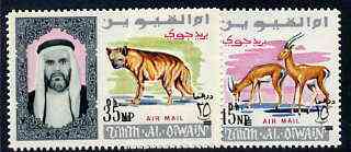 Umm Al Qiwain 1967 Animals (Hyena & Gazelle) two values from New Currency opt on 'Air Mail' set (SG 98 & 100) Mi 139 & 141 unmounted mint