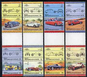 St Vincent - Bequia 1984 Cars #2 (Leaders of the World) set of 16 in se-tenant gutter pairs (folded through gutters or perfs) from uncut archive proof sheet unmounted mint