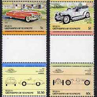 St Vincent - Bequia 1984 Cars #1 (Leaders of the World) set of 8 in se-tenant gutter pairs (folded through gutters or perfs) from uncut archive proof sheet, unmounted mint