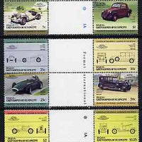 St Vincent - Bequia 1985 Cars #3 (Leaders of the World) set of 12 in se-tenant gutter pairs (folded through gutters or perfs) from uncut archive proof sheets unmounted mint