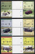 St Vincent - Bequia 1985 Cars #3 (Leaders of the World) set of 12 in se-tenant gutter pairs (folded through gutters or perfs) from uncut archive proof sheets unmounted mint