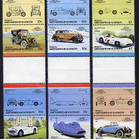 St Vincent - Bequia 1986 Cars #5 (Leaders of the World) set of 12 in se-tenant gutter pairs (folded through gutters or perfs) from uncut archive proof sheet unmounted mint