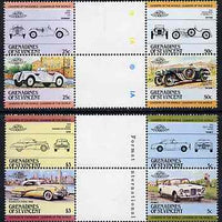 St Vincent - Grenadines 1984 Cars #1 (Leaders of the World) set of 8 in se-tenant gutter pairs (folded through gutters or perfs) from uncut archive proof sheet, SG 339-46 unmounted mint