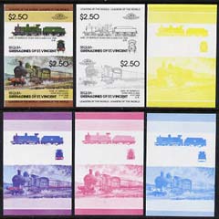 St Vincent - Bequia 1984 Locomotives #2 (Leaders of the World) $2.50 (4-4-0 Earl of Berkeley) set of 6 imperf se-tenant progressive proof pairs comprising the 4 individual colours plus 2-colour and all 4-colour composites unmounted mint