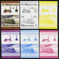 St Vincent - Bequia 1984 Locomotives #2 (Leaders of the World) 75c (4-4-2 Borsig) set of 6 imperf se-tenant progressive proof pairs comprising the 4 individual colours plus 2-colour and all 4-colour composites unmounted mint
