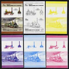St Vincent - Bequia 1984 Locomotives #2 (Leaders of the World) 75c (4-4-2 Borsig) set of 6 imperf se-tenant progressive proof pairs comprising the 4 individual colours plus 2-colour and all 4-colour composites unmounted mint