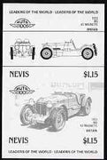 Nevis 1985 $2.50 MG Midget (1930) imperf progressive colour proof in se-tenant pair in black only (as SG 261a) unmounted mint