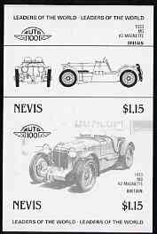 Nevis 1985 $2.50 MG Midget (1930) imperf progressive colour proof in se-tenant pair in black only (as SG 261a) unmounted mint