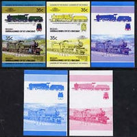 St Vincent - Bequia 1984 Locomotives #2 (Leaders of the World) 35c (4-6-0 Manor Class) set of 5 imperf se-tenant progressive proof pairs comprising two individual colours, two 2-colour and all 4-colour composites unmounted mint
