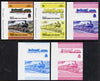 St Vincent - Bequia 1984 Locomotives #2 (Leaders of the World) 5c (4-4-2 Jersey Lily) set of 5 imperf se-tenant progressive proof pairs comprising two individual colours, two 2-colour and all 4-colour composites unmounted mint