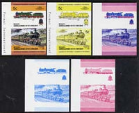 St Vincent - Bequia 1984 Locomotives #2 (Leaders of the World) 5c (4-4-2 Jersey Lily) set of 5 imperf se-tenant progressive proof pairs comprising two individual colours, two 2-colour and all 4-colour composites unmounted mint