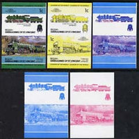 St Vincent - Bequia 1984 Locomotives #2 (Leaders of the World) 1c (4-6-2 Class S3/6) set of 5 imperf se-tenant progressive proof pairs comprising two individual colours, two 2-colour and all 4-colour composites unmounted mint