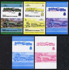St Vincent - Bequia 1984 Locomotives #2 (Leaders of the World) 1c (4-6-2 Class S3/6) set of 5 imperf se-tenant progressive proof pairs comprising two individual colours, two 2-colour and all 4-colour composites unmounted mint
