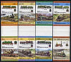 St Vincent - Bequia 1984 Locomotives #2 (Leaders of the World) set of 16 in imperf se-tenant gutter pairs (folded through gutters) from uncut archive proof sheets, a rare archive item unmounted mint