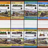 St Vincent - Bequia 1984 Locomotives #2 (Leaders of the World) set of 16 in imperf se-tenant gutter pairs (folded through gutters) from uncut archive proof sheets, a rare archive item unmounted mint