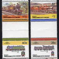 St Vincent - Bequia 1985 Locomotives #3 (Leaders of the World) set of 8 in se-tenant gutter pairs (folded through gutters or perfs) from uncut archive proof sheets unmounted mint