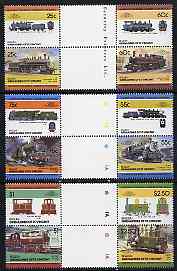 St Vincent - Bequia 1985 Locomotives #4 (Leaders of the World) set of 12 in se-tenant gutter pairs (folded through gutters or perfs) from uncut archive proof sheets unmounted mint